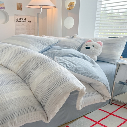 91家纺网 家纺一手货源 找家纺 （总）老K (原美阁） 2024新款华夫格简约款四件套床单款床笠款