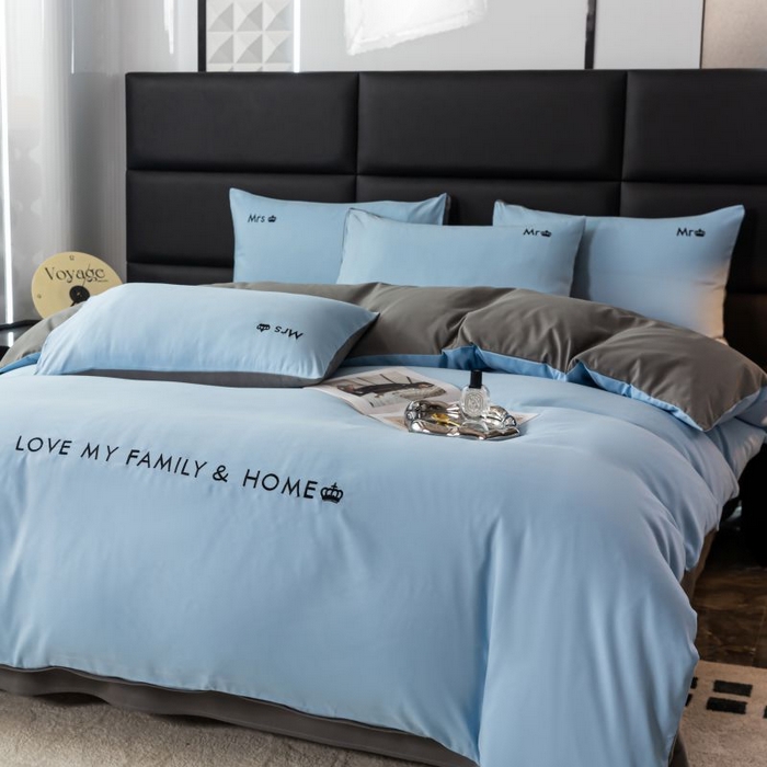 91家纺网 家纺一手货源 找家纺 梓依家纺 2024新款AB版磨毛刺绣四件套 天空蓝