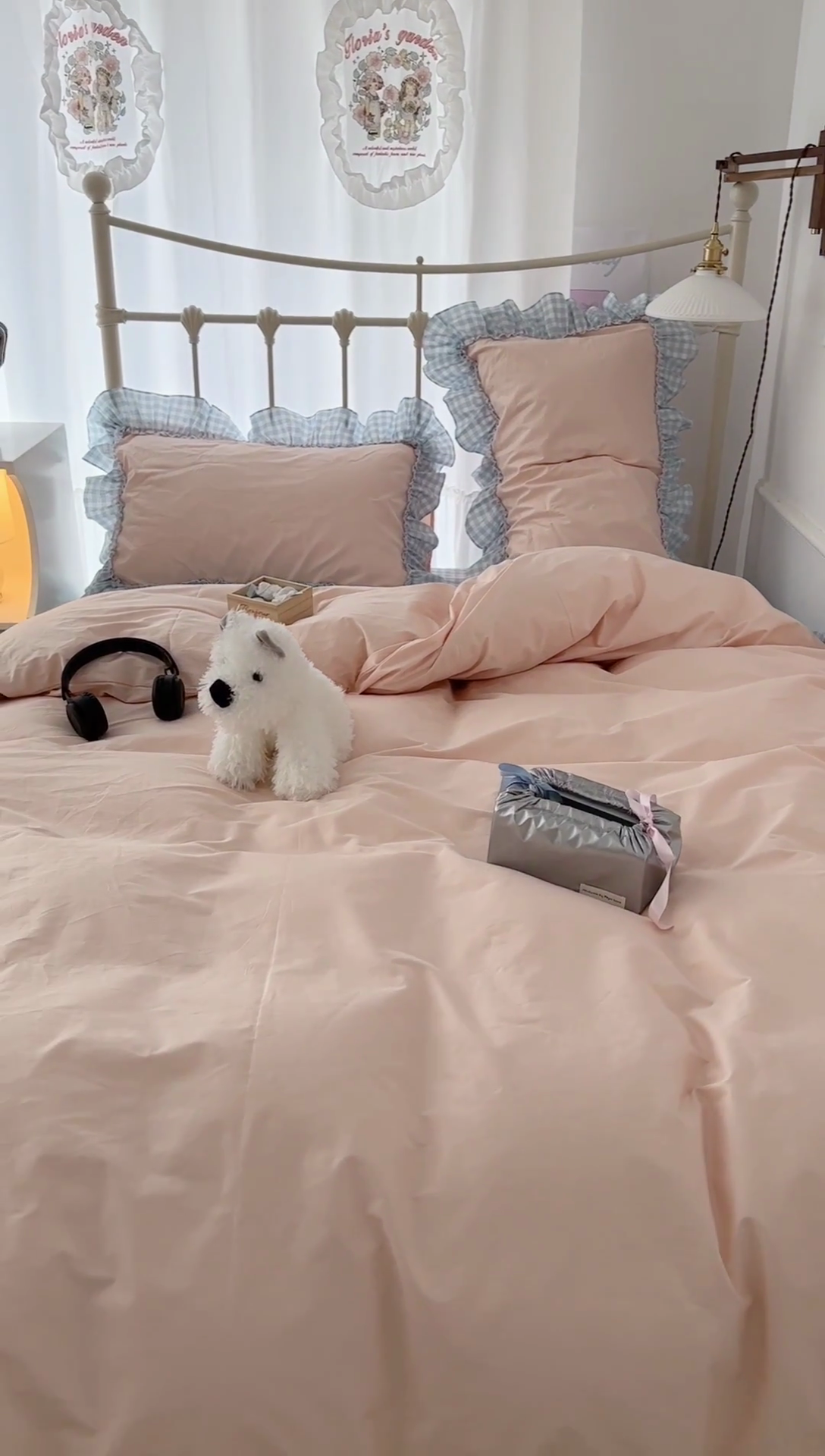 91家纺网 家纺一手货源 找家纺 2024新款花边奶油格子全棉混搭款四件套 盐莓奶芙