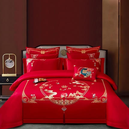 91家纺网 家纺一手货源 找家纺 （总）蒂爵 全棉纯棉长绒棉时尚小红书爆款刺绣婚庆四件套多件套