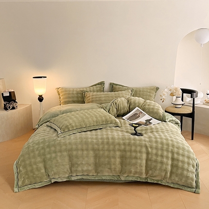 91家纺网 家纺一手货源 找家纺 欧邦 新款A类泡泡绒牛奶绒单被套夹棉床盖单品可组合 泡泡芥黄