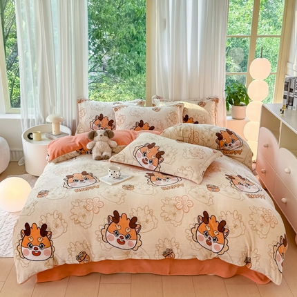 91家纺网 家纺一手货源 找家纺 （总）富之航家纺 2024小清新四件套被套牛奶绒四件套法莱绒水晶绒法兰绒兔毛绒兔绒金貂绒雕花绒