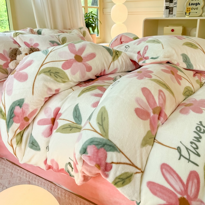 91家纺网 家纺一手货源 找家纺 富之航家纺 2024新款高克重小清新牛奶绒四件套 沐颜