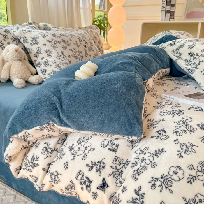 91家纺网 家纺一手货源 找家纺 富之航家纺 2024新款高克重小清新牛奶绒四件套 花梦缘