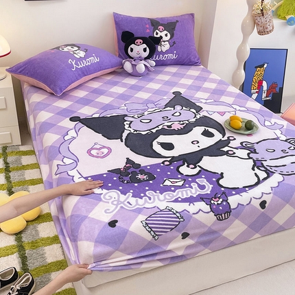 91家纺网 家纺一手货源 找家纺 （总）米帛家纺 2024新款A类三丽鸥卡通床笠单件床罩冬季加厚牛奶绒床垫保护罩全包床单套