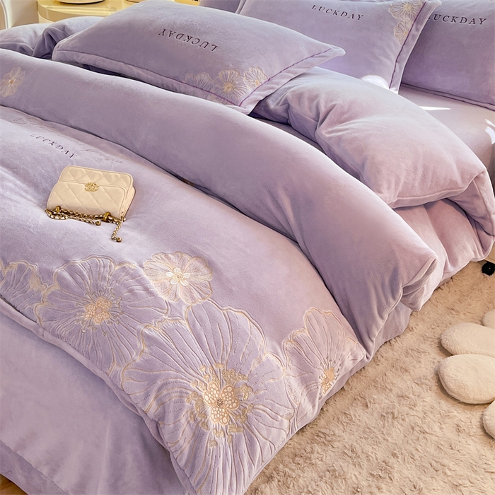 91家纺网 家纺一手货源 找家纺 （总）绒棉世家 2025新款高端牛奶绒刺绣四件套-莫奈花园系列