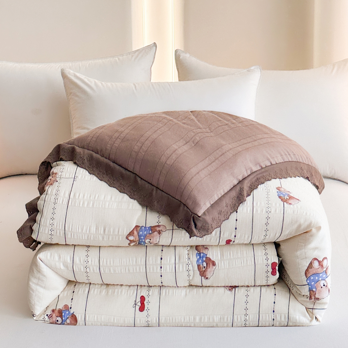 91家纺网 家纺一手货源 找家纺 81号家纺 2024新款云织纱被子被芯冬被春秋被大豆被 晚安熊