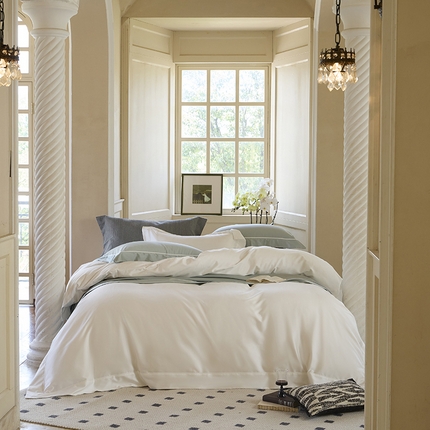 91家纺网 家纺一手货源 找家纺 （总）2024新款东帝兴140支双经双纬长绒棉拼角嵌条四件套送精品礼盒包装