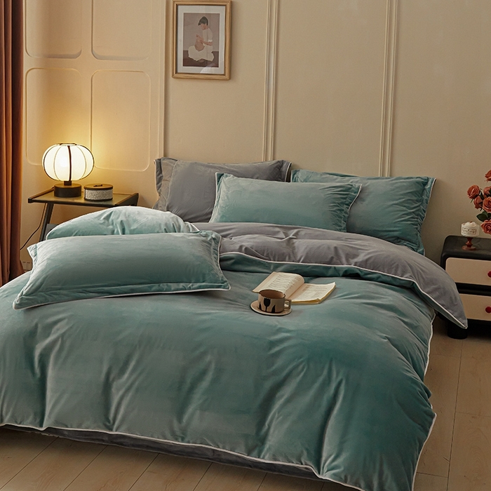 91家纺网 家纺一手货源 找家纺 澳梵家居 澳梵家居 2024新款A类宝宝绒嵌绳款四件套--【雅致系列】 浅黛蓝+灰