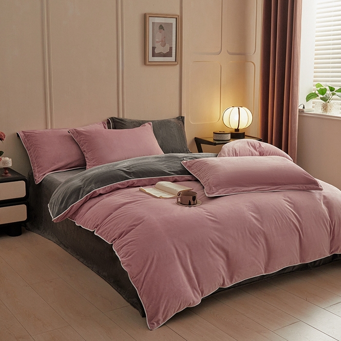 91家纺网 家纺一手货源 找家纺 澳梵家居 澳梵家居 2024新款A类宝宝绒嵌绳款四件套--【雅致系列】 豆沙+灰