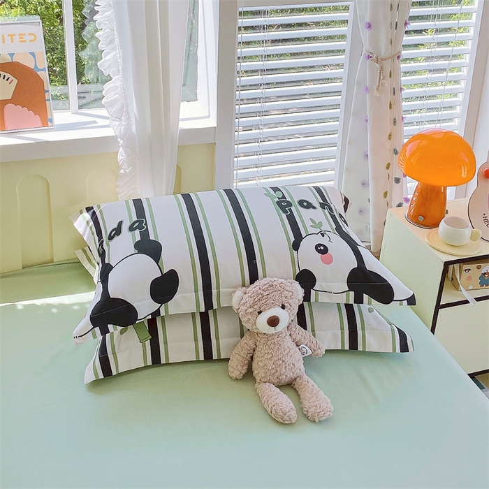 91家纺网 家纺一手货源 找家纺 2024新款AB版.生态磨毛印花单枕套 快乐熊猫