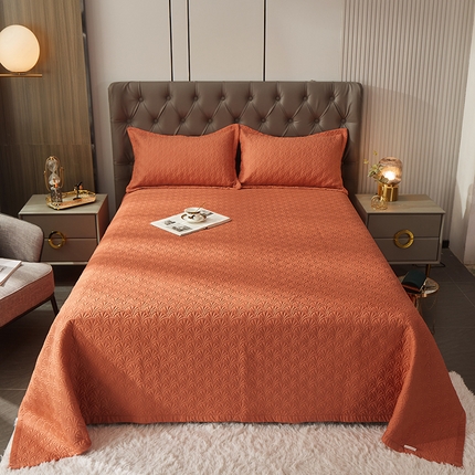 91家纺网 家纺一手货源 找家纺 梦精灵家纺 2025新款60支全棉长绒棉绗缝夹棉床盖 艾玛橙