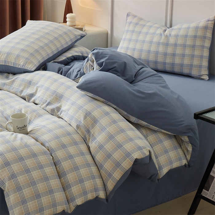 91家纺网 家纺一手货源 找家纺 盛秋家纺 2025新款格子单被套博克+蓝灰