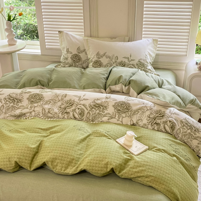 91家纺网 家纺一手货源 找家纺 优品阁 2024新款亲肤舒适全棉磨毛四件套学生三件套系列  温妮莎-绿