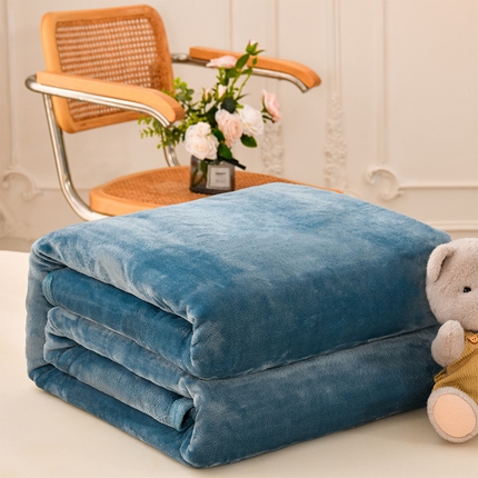 仟人梦 2024新款A类高克重保暖法兰绒多功能保暖毛毯 雾蓝