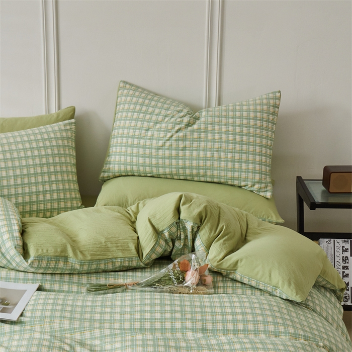 91家纺网 家纺一手货源 找家纺 盛秋家纺 2025新款格子单被套抹茶+果绿