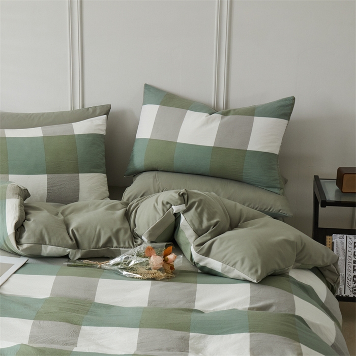 91家纺网 家纺一手货源 找家纺 盛秋家纺 2025新款格子单被套绿大格+明灰