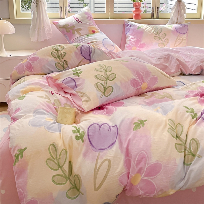 91家纺网 家纺一手货源 找家纺 盛秋家纺 2025新款卡通单被套雅朵+粉爱心