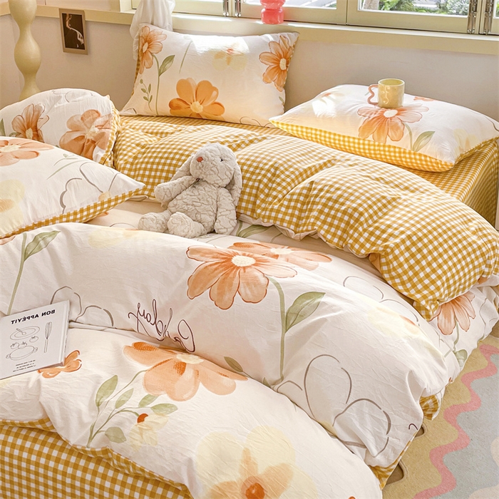 91家纺网 家纺一手货源 找家纺 盛秋家纺 2025新款卡通单被套秋日花语+黄小格