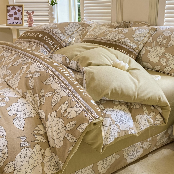 91家纺网 家纺一手货源 找家纺 优品阁 2024新款亲肤舒适全棉磨毛四件套学生三件套系列  初恋-咖