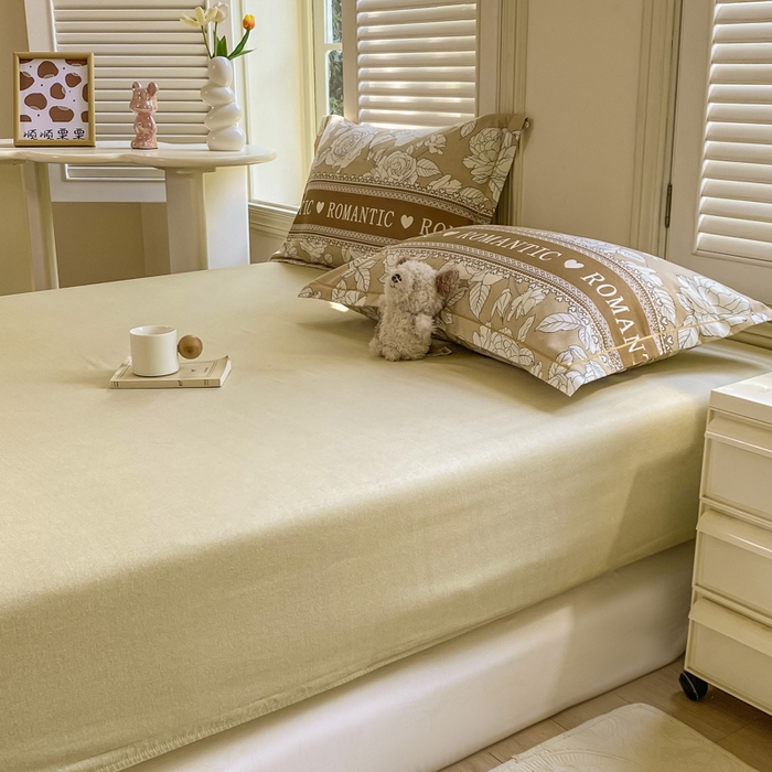 91家纺网 家纺一手货源 找家纺 优品阁 2024新款全棉磨毛四件套单品系列-单床笠 初恋-咖