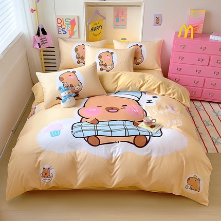 91家纺网 家纺一手货源 找家纺 木堇家居 2024新款三丽欧大版原棉磨毛四件套 卡皮巴拉