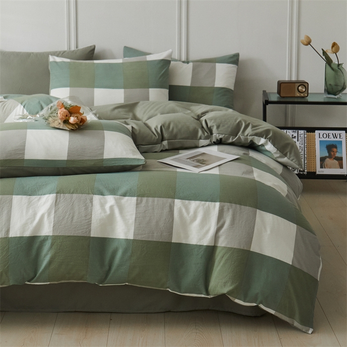 91家纺网 家纺一手货源 找家纺 盛秋家纺 2025新款格子单被套绿大格+明灰