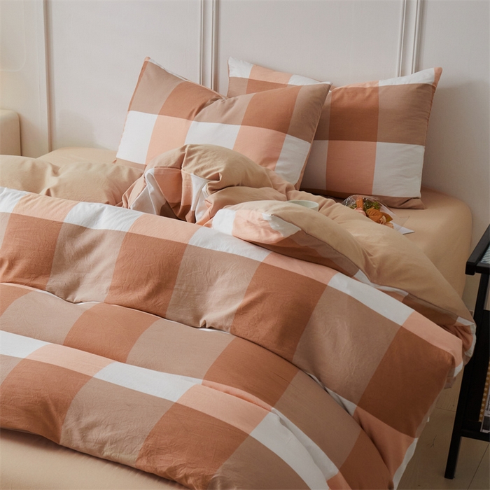 91家纺网 家纺一手货源 找家纺 盛秋家纺 2025新款格子单被套咖大格+奶茶