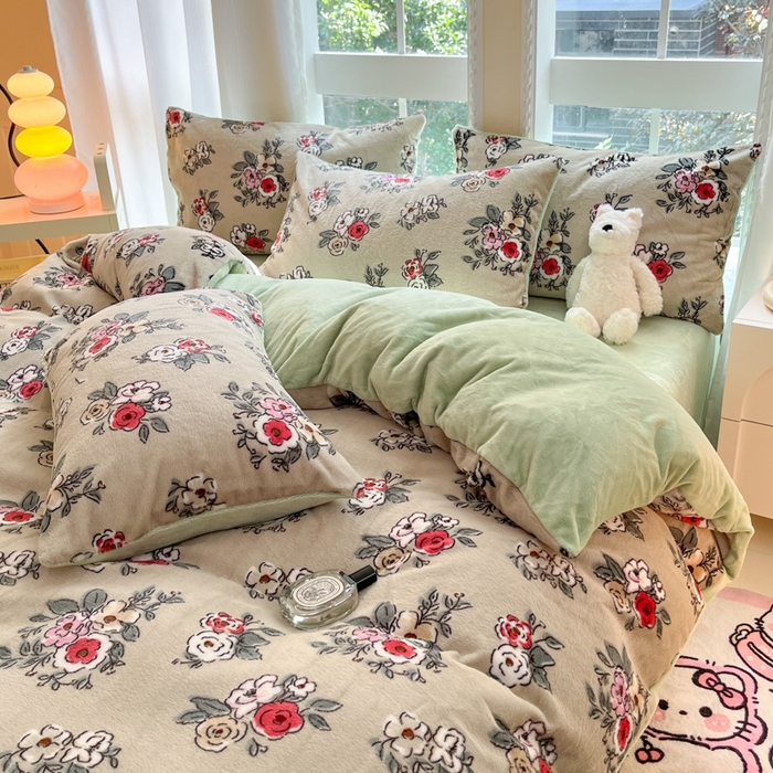 91家纺网 家纺一手货源 找家纺 慕澄家纺 2024新款兔绒牛奶绒加厚保暖印花四件套 法式庄园