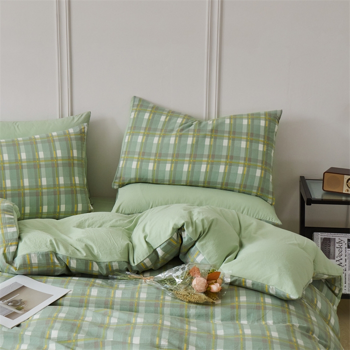 91家纺网 家纺一手货源 找家纺 盛秋家纺 2025新款格子单被套伯曼+灰绿