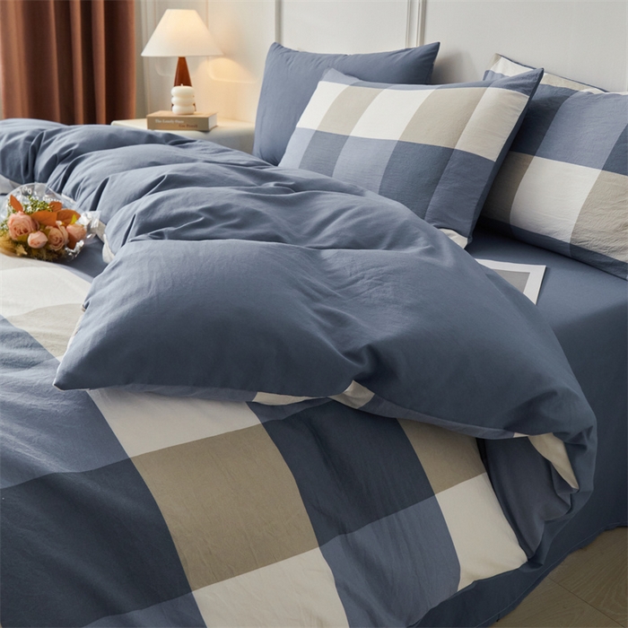 91家纺网 家纺一手货源 找家纺 盛秋家纺 2025新款格子单被套蓝大格+宾利蓝