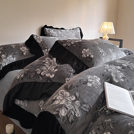 2024新款加厚保暖高克重法式赫本风牛奶绒四件套 法式-夜幕里