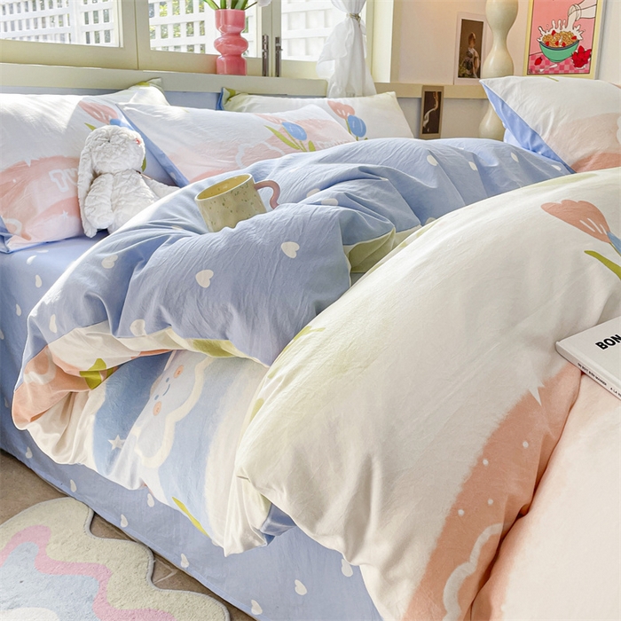 91家纺网 家纺一手货源 找家纺 盛秋家纺 2025新款卡通单被套彩虹+蓝爱心