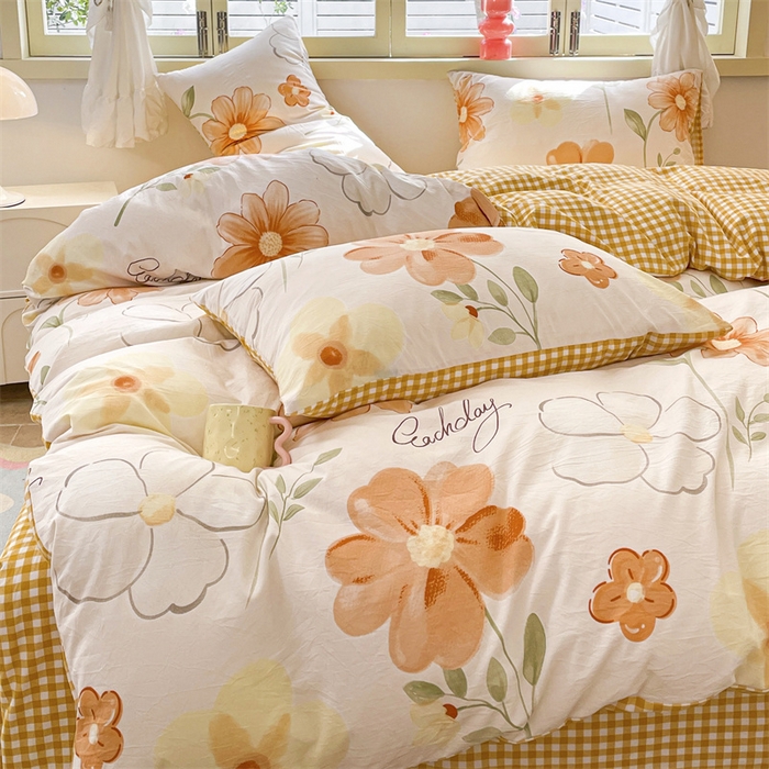 91家纺网 家纺一手货源 找家纺 盛秋家纺 2025新款卡通单被套秋日花语+黄小格