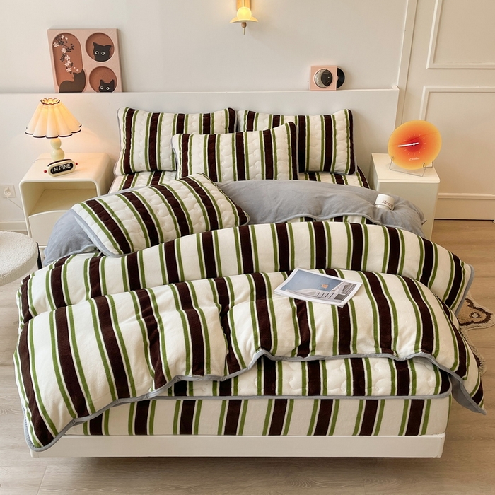 91家纺网 家纺一手货源 找家纺 2024秋冬A类牛奶绒加厚夹棉床笠+牛奶绒被套四件套印象