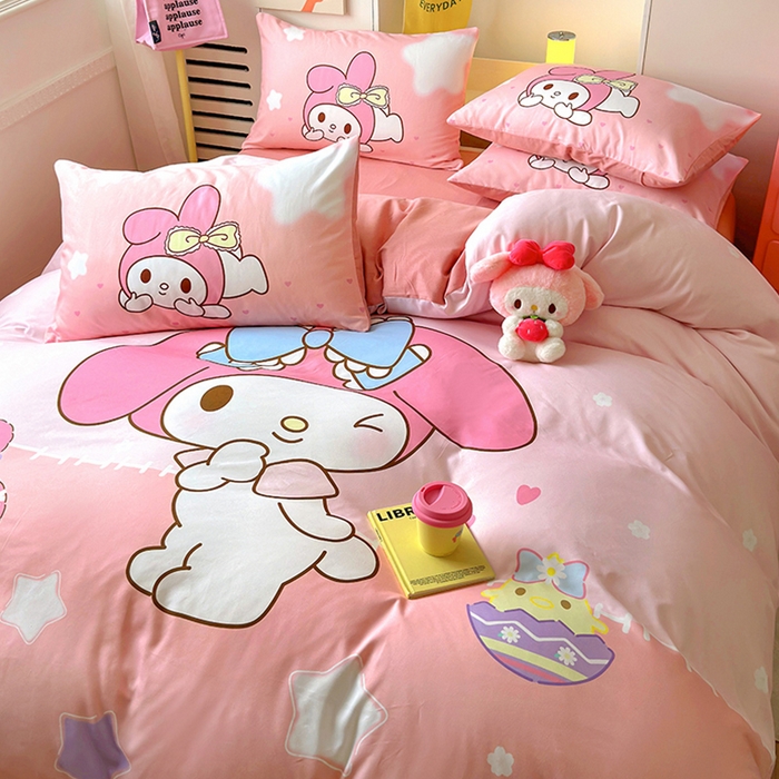 91家纺网 家纺一手货源 找家纺 木堇家居 2024新款三丽欧大版原棉磨毛四件套 星空美乐蒂-粉色