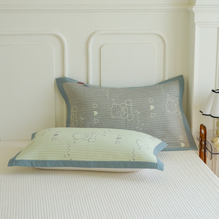 91家纺网 家纺一手货源 找家纺 （总）棠薇家纺 2025新款清新款全棉细纱三层纱包边枕巾一对装