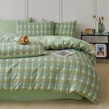 盛秋家纺 2025新款格子单被套伯曼+灰绿