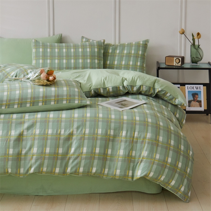 91家纺网 家纺一手货源 找家纺 盛秋家纺 2025新款格子单被套伯曼+灰绿