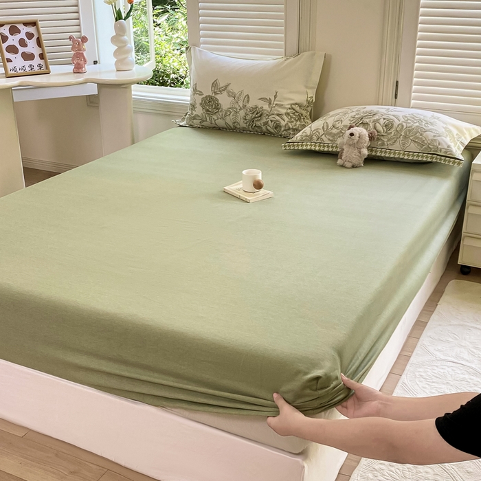 91家纺网 家纺一手货源 找家纺 优品阁 2024新款全棉磨毛四件套单品系列-单床笠 温妮莎-绿