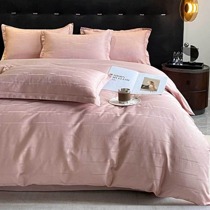 91家纺网 家纺一手货源 找家纺 （总）良品汇馆 2024【长方格款-60支纯色提花贡缎】日式无印全棉四件套60S提花贡缎床品件套良品纯色4件套