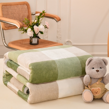 仟人梦 2024新款A类高克重保暖法兰绒多功能保暖毛毯 绿大格