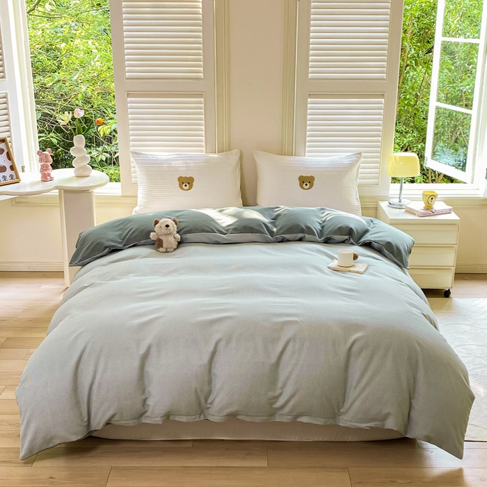 91家纺网 家纺一手货源 找家纺 优品阁 2024新款全棉磨毛四件套单品系列-单被套 邦尼-绿