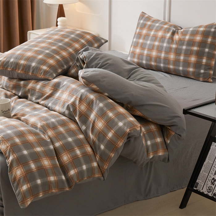 91家纺网 家纺一手货源 找家纺 盛秋家纺 2025新款格子单被套洛卡+中灰