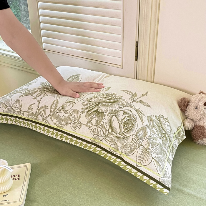 91家纺网 家纺一手货源 找家纺 优品阁 2024新款全棉磨毛四件套单品系列-单枕套 温妮莎-绿