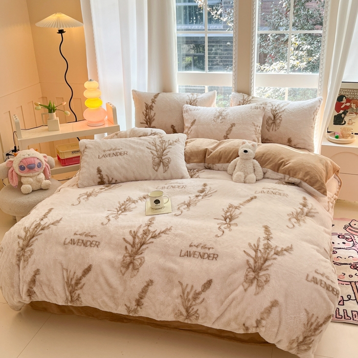 91家纺网 家纺一手货源 找家纺 慕澄家纺 2024新款兔绒牛奶绒加厚保暖印花四件套 仙草