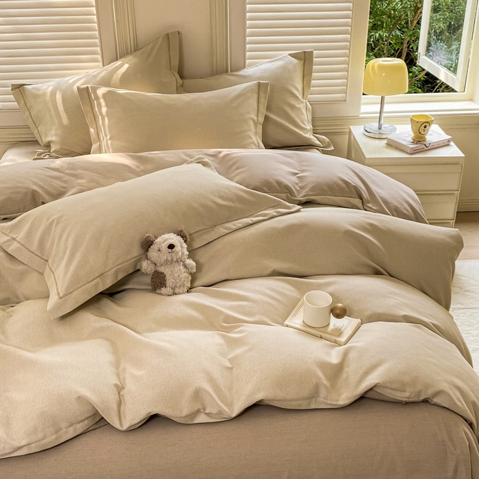 91家纺网 家纺一手货源 找家纺 优品阁 2024新款亲肤舒适全棉磨毛四件套学生三件套系列  邦尼-咖