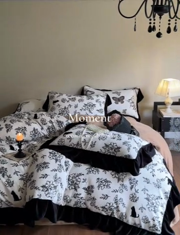 91家纺网 家纺一手货源 找家纺 2024新款加厚保暖高克重法式赫本风牛奶绒四件套 法式-蓝梦里