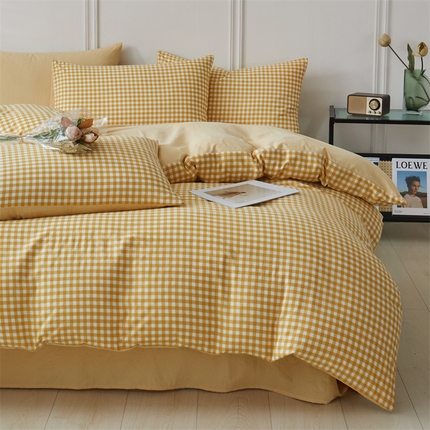 盛秋家纺 2025新款格子单被套黄小格+云初黄