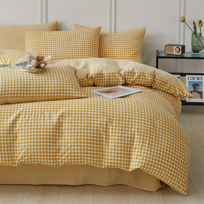 91家纺网 家纺一手货源 找家纺 盛秋家纺 2025新款格子单被套黄小格+云初黄